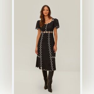 Farm Rio Black Short Sleeve Lenzing Ecovero Euroflax Maxi Dress size xs NWT